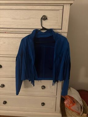 Blue Fringe Suede Jacket - Women